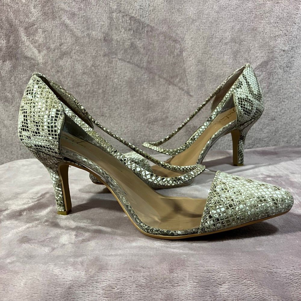 Snakeskin Print Heels “Gabbie” Clear Sides - Picture 2 of 12